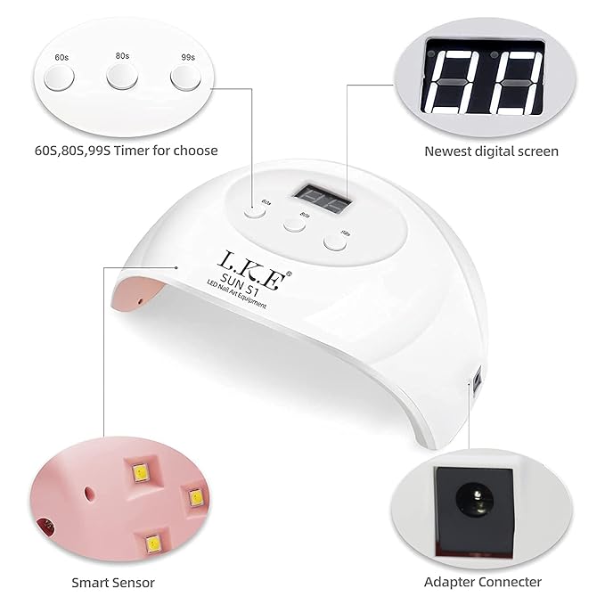 UV LED Nail Lamp, LKE Nail Dryer 72W Gel Nail Polish Curing Lamp UV Nail Lamp LED Nail Lamp for Gel Nail Polish Kit Nail Light Nail Art Accessories White