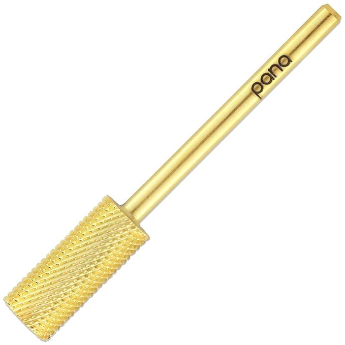 PANA Nail Carbide Cylinder Bit - Two Way Rotate use for Both Left and Right Handed - Fast remove Acrylic or Hard Gel - 3/32" Shank - Manicure, Nail Art, Drill Machine (Fine, Gold)