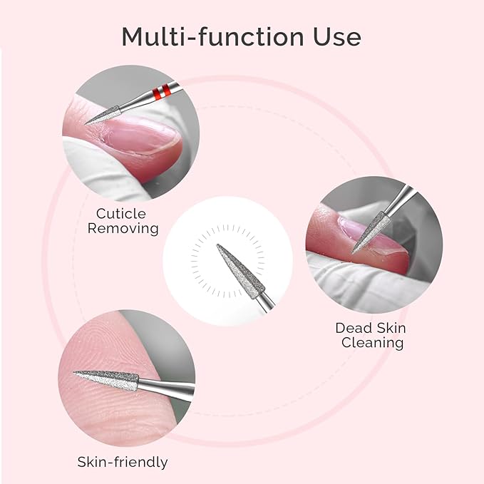 MelodySusie 1.8mm Flame Pentagon Shape Cuticle Clean Nail Drill Bit 3/32'', Professional Safety Carbide Diamond Under Nail Cleaner for Cuticle Dead Skin Nail Prepare, Beginners Bits, Series Bit-S, F