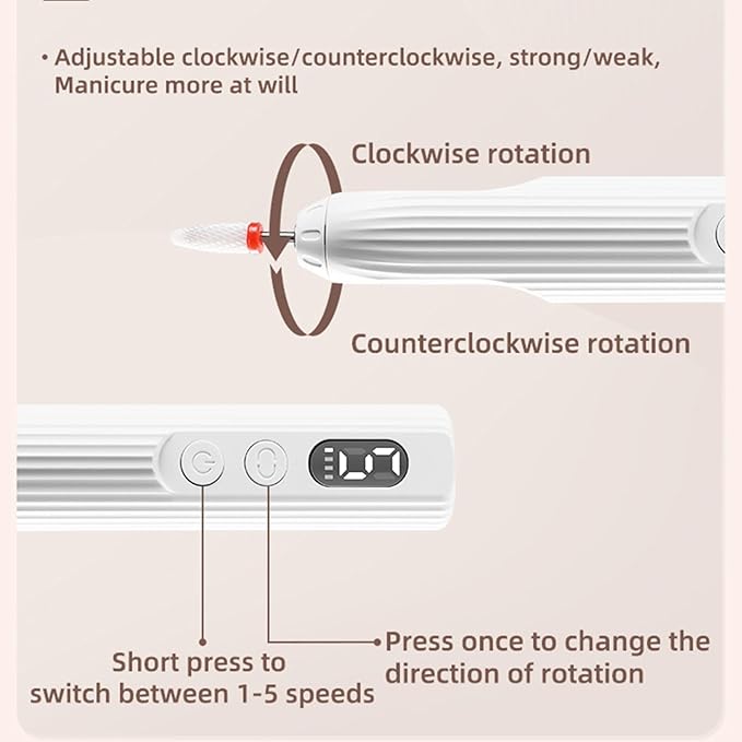 Electric Nail Drill File Professional - Cordless Nail Drill Filer Machine for Acrylic Nails Polishing, U V Lamp,Charging Base,5 Speed,Nail Grinder, Manicure Pedicure Kit for Salon Home