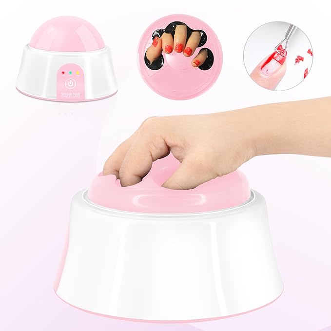Electric Nail Soak off Bowl Heated, Manicure Nail Soaking Bowl Nail Soaker with Gold Cuticle Pusher for Acrylic Nail Polish Remover, Pink