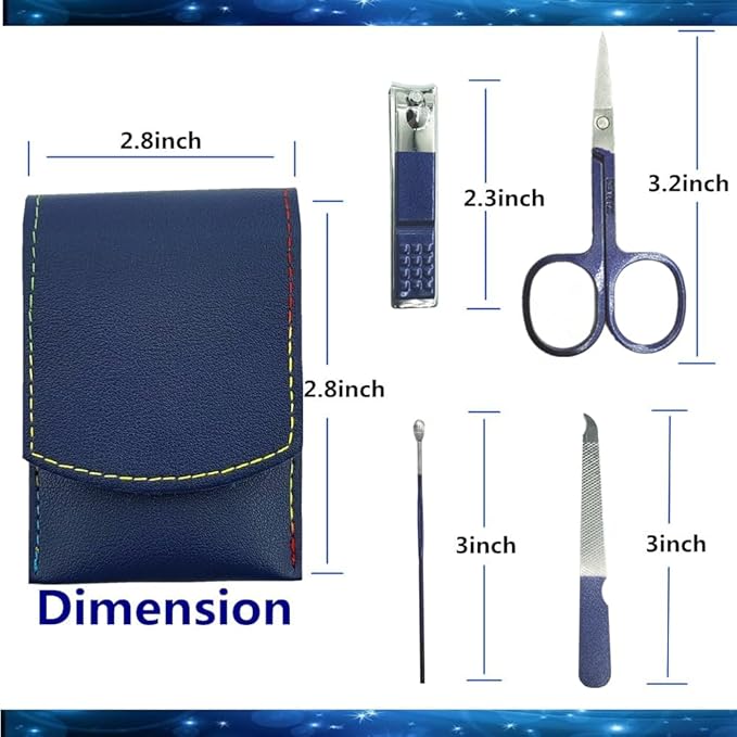 4-Piece Manicure Set, Nail Clippers Kit, Stainless Steel Nail Cutter Care Tools Professional Grooming Kits, Gift for Men, Fathers, and Parents (Blue)