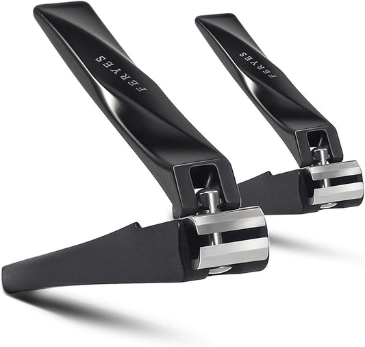 FERYES Nail Clippers with Catcher 2 PCS Set, No Splash Fingernail Clipper and Toenail Clipper, Stainless Steel Nail Cutters - W/Black Metal Case Packing