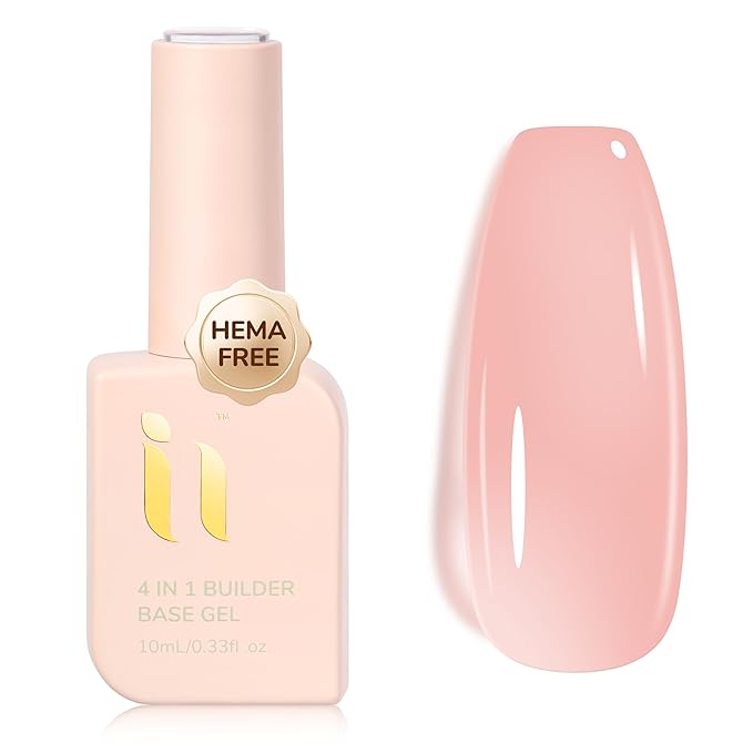 Builder Base Gel, Hema Free Strengthening Builder Gel for Nails Nude Pink 10ml, LED UV Curing Needed, Salon Shinning Last long Nail at Home