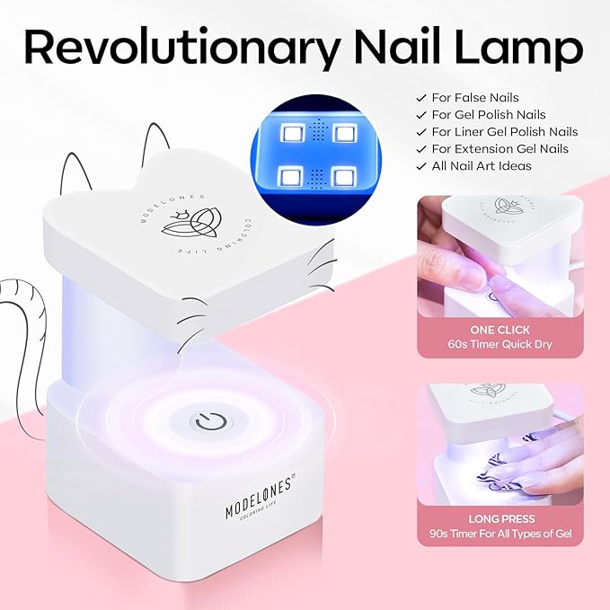 modelones Gel Nail Kit Short Oval Round, Upgrade 510Pcs Fake Nails 15Sizes, 9-in-One Glue Prep Dehydrator & Mini U V Light Clipper, Pre-shaped Half Matte Press on Oval Tips for Extension DIY Salon