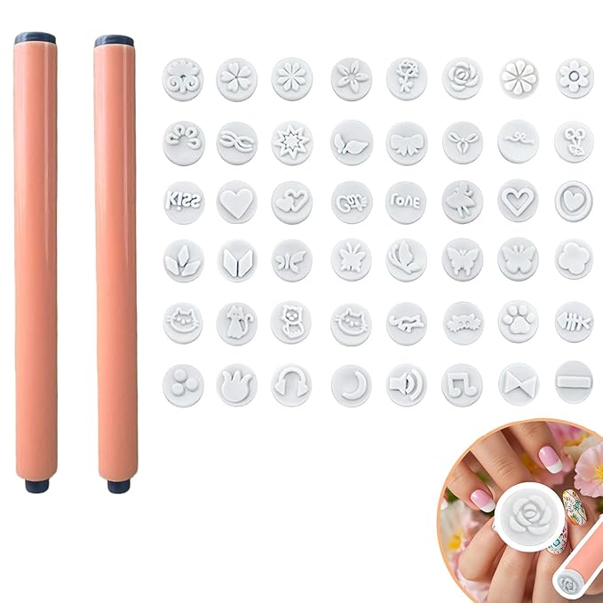 48 Pcs Nail Stamp Pen Set, Nail Art Pens with Interchangeable Stamp Heads, Quick Nail Art Tools with 48 Unique Patterns, Flower Butterfly Rose DIY Nail Stamping Pen Kit, Nail Design Tools for Women