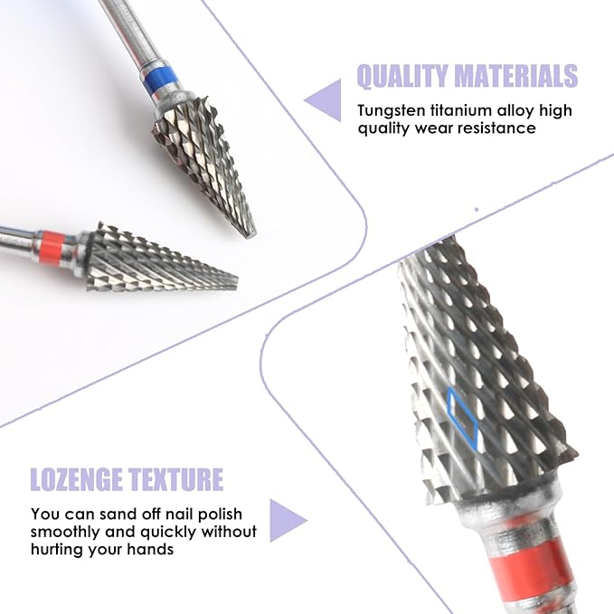 3/32" 5 in 1 Professional Carbide Nail Drill Bits Sets, 2 Pack Tungsten Safety Drill Bits Tech, Cuticle Bit Fast Remove for Manicurist Nail Salon Manicure Pedicure Gel Polishing (Pointed Head)