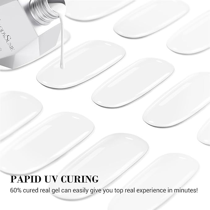 MelodySusie Semi Cured Gel Nail Strips (White), Works with Nail Lamp, Salon Quality, Long Lasting, Easy to Apply and Remove, Includes 20Pcs, 2 Prep Pads, Nail File and Wooden Stick