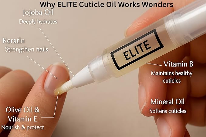 Elite Cuticle Oil Pen (Peach) – Hydrating Nail & Cuticle Oil with Jojoba Oil & Vitamin E – Sweet Scented Nail Care Treatment (3ML)