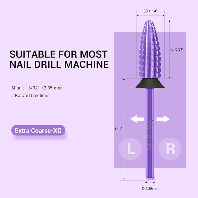 MelodySusie Typhoon Nail Drill Bits, 3/32'' Carbide Tungsten Multi-function Bits, Fast Remove Acrylic or Hard Gel for Manicure Pedicure Salon Professional or Beginner, Purple, XC