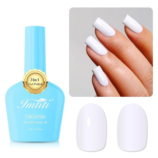 Imtiti White Gel Polish, One Step LED U V Gel Polish Nail Art Starter Manicure Salon for Women Girls 0.3 Fl Oz