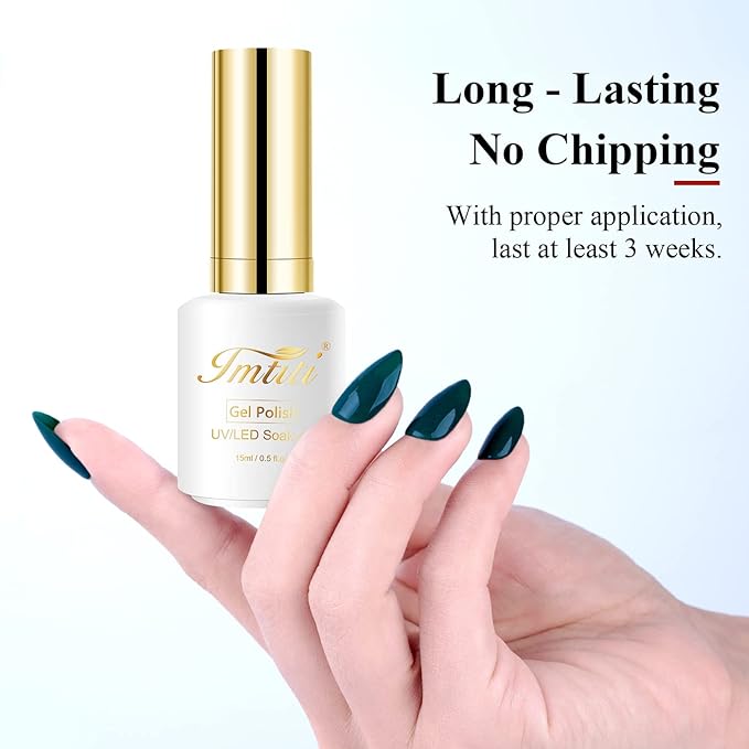 Imtiti Dark Emerald Green Gel Nail Polish, 0.5 Fl Oz Gel Polish Soak Off LED U V DIY Nail Art Starter Manicure Salon Nail Kit for Women Girls