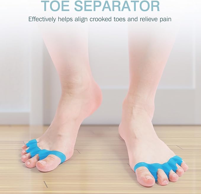 2PCS Silicone Toe Spacers for Women & Men - Toe Separators for Bunion Relief, Hammer Toe, Plantar Fasciitis & Pedicures | Includes Metatarsal Pad & Therapeutic Yoga Cushion for Foot Pain(Black)