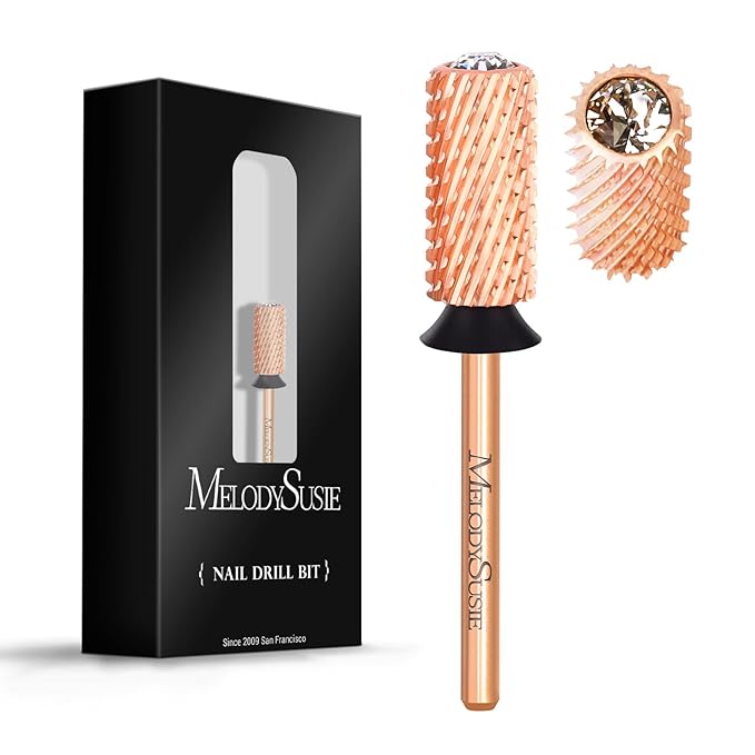 MelodySusie Crystal Top Nail Drill Bits, 3/32'' Large Barrel Carbide Bits, Suitable for Manicure Pedicure Cuticle Gel Polishing, Beginners Bits, Rose Gold, Series Bit-S, Extra Coarse