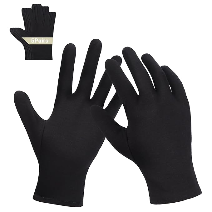 5 Pairs Black Work Gloves, Archival Photo Gloves for Art Handling Working Photography Cloth Gloves Liners Bulk for Handling Jewelry, Photo,Film, Coin Collectors, Metal Inspection, Unisex