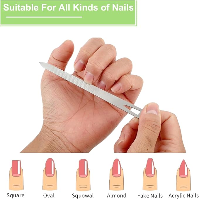 6 Pack Stainless Steel Nail File with Sharp Pointed Tip, Double Sided Metal Diamond Nail Filer for Natural Nails, Manicure Pedicure Tool for Salon Home Travel - 5.5 Inch