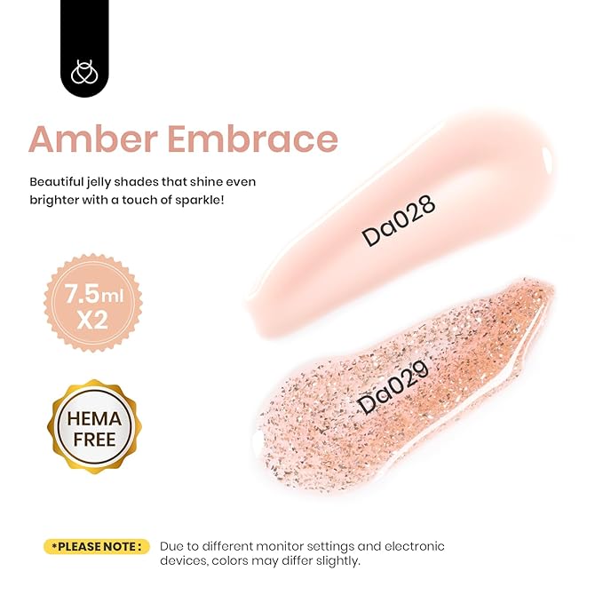 Beetles Builder Gel HEMA-Free-Amber Embrace 2 Colors 7 in 1 Nail Thickening Strengthening Building Apex for Beginner DIY Salon at Home,Nude & Glitter Builder Nail Gel,UV & LED Lamp Cured Needed