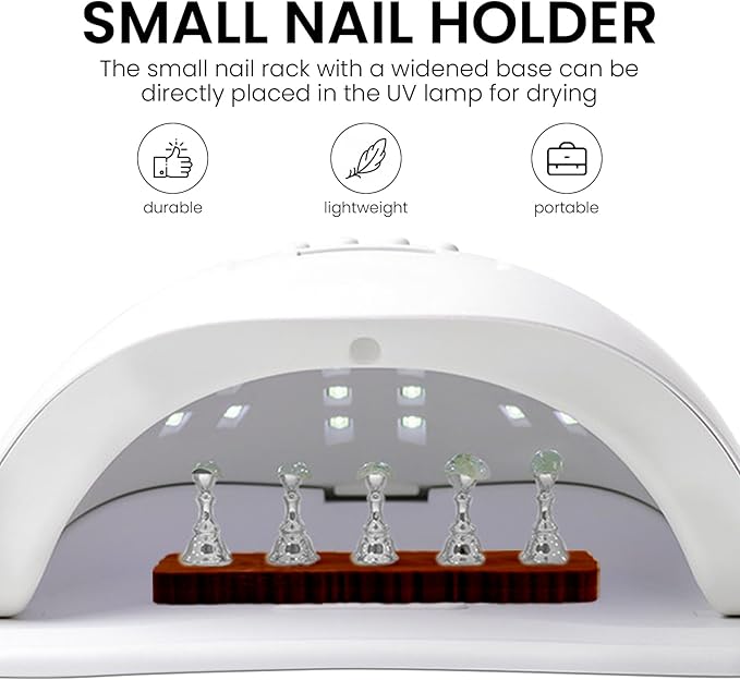 Wooden Nails Stand for Press On Art Display Practice 2 Set, 1 Heart Shaped Acrylic Magnetic Nail Stand, Fake Nail Holder with 200 Pieces Double-sided Tape, For Home DIY Salon Supplies (Walnut, Medium)