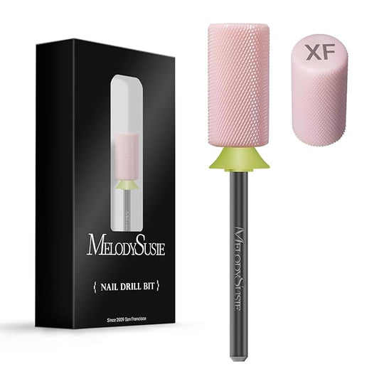 MelodySusie Ceramic Nail Drill Bits, 3/32'' Chamfer Flat Top Large Barrel Bits, Fast Remove Acrylic or Hard Gel, Nail Tool for Manicure Pedicure, Salon Home, Professional or Beginner, Pink, Extra Fine