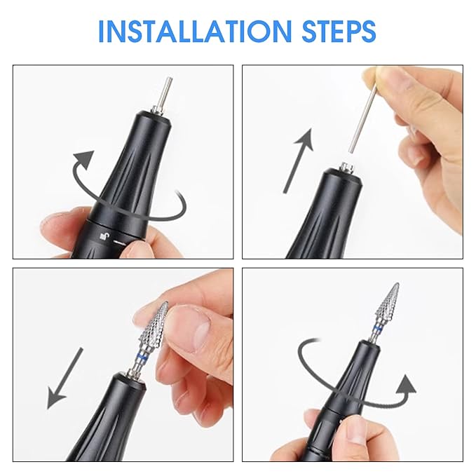 3 Pack Professional Carbide Nail Drill Bits Set with Cleaning Brush, 3/32" 5 in 1 Tungsten Safety Cuticle Bits for Manicure Pedicure Gel Polish Removal (Medium Teeth, Round & Pointed Head)