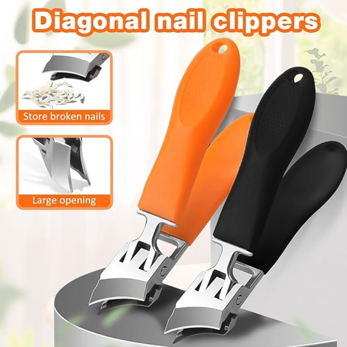Wide Jaw Opening Anti-Splash Slanted Nail Clipper, 2025 Upgrade Fingernail and Toenail Clippers for Ingrown Nails, Curved Toenail Clipper Wide Jaw Toenail Clippers (Black)