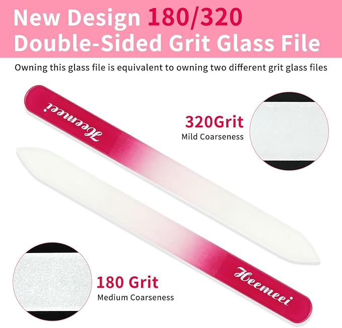 Crystal Nail Files, Double Sided 180/320 Grit, Case Included - Perfect for Natural Nails, Pedicure Use - Red