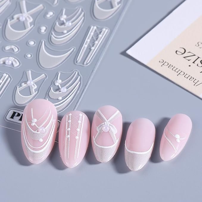 3 Sheets French Bow Nail Stickers for Nail Art, 3D Self-Adhesive Pink Purple Bow French Nail Decals, French Nail Supplies Nail Art Designs Accessories for Women and Girls Manicure DIY Decoration