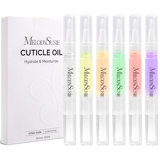 MelodySusie 6Pcs Cuticle Oil Pen Set,Nail Moisturizing Cuticle Oil Enriched with Vitamin E,Softens and Repairs Cuticles,Nail Strengthener,Protects Damaged Skin,Thin Nails,for Home and Salon Use