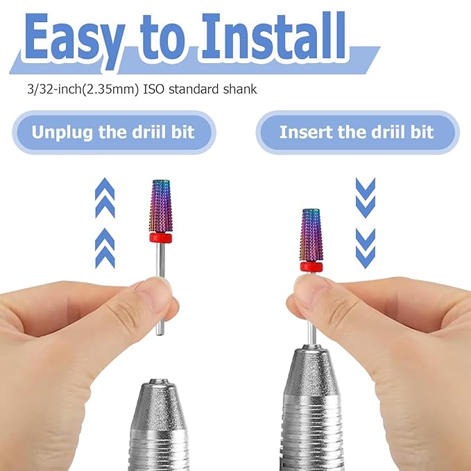 Mesee 5 Pieces Nail Drill Bit Set, 2.35mm Shank Tungsten Steel Tapered Barrel Nail Drill Bits, Acrylic Nail File Cuticle Drill Bits for Manicure Pedicure Art Polishing Cuticle Removal