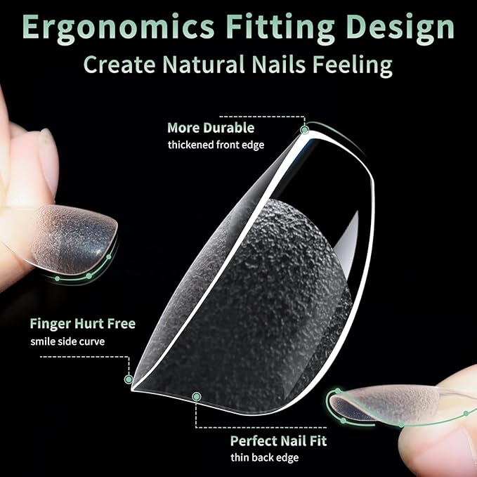 Extra Short Coffin Nail Tips, 216pcs Acrylic Ballerina Soft Fake Nails Gel Nail Tips, Full Cover Pre-Shaped Matte Clear Press on Nails for Extension, Diy at Home Manicure 12 Sizes