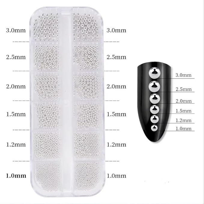 0.8mm Caviar Beads for Nails 6Sizes Mini Small Stainless Steel Beads Nails Art Decorations Gun Grey Rose Gold Caviar DIY Tool Nail Studs Accessories Gold Charms for Nails (Silver)