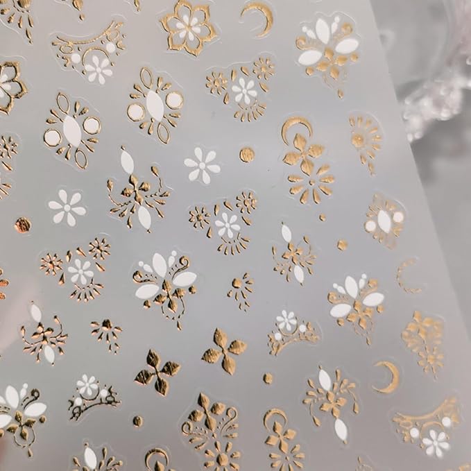 5D Embossed Nail Sticker Retro Gold Flower Nail Art Sticker Self Adhesive Nail Decals Luxury Floral Nail Art Decals for Nails Decoration Supplies for Women Girls DIY Manicure