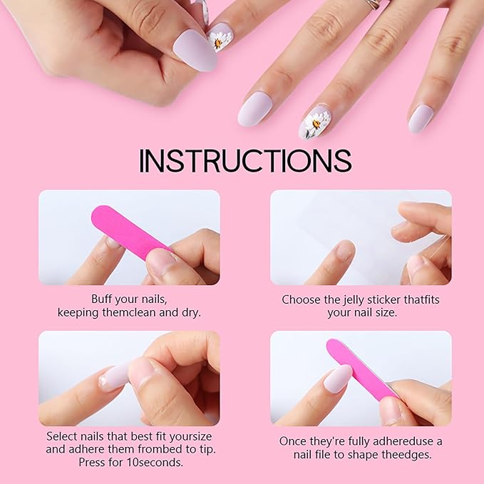 24Pcs Flower Press on Nails Medium Ballet Shaped Butterfly False Nail Colorful Floral Pattern Design Full Cover Artificial Stick on Nail Press Ons with Blossom Glossy Acrylic Glue on Nails for Women
