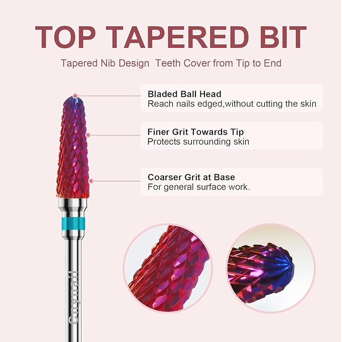 3/32" 2PCS Clean Cone Bits Medium Grit Carbide Cuticle Cleaner Bit for Electric Nail Drills – Professional Manicure Tool for Nail Salons and Home Use (M Grit. Purple)