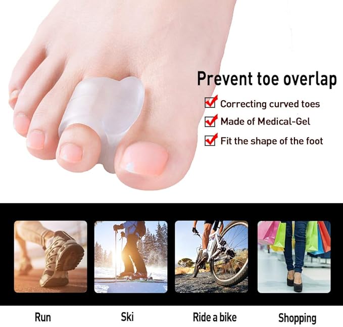 Welnove - 10 Pack Toe Separators Gel Toe Spacers Bunion Corrector（1st/2nd Toe) and Spreader for Bunions, Overlapping Toes and Drift Pain Relief Pads - Clear