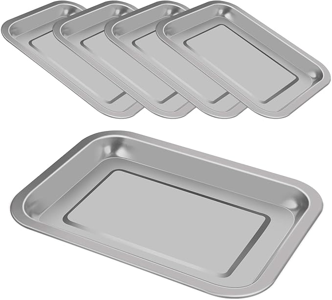 5-Pack Surgical Tray, Stainless Steel Medical Tray Dental Procedure Lab Instruments, Tattoo Tool Bathroom Organizer (10.43'' x 7.67'')