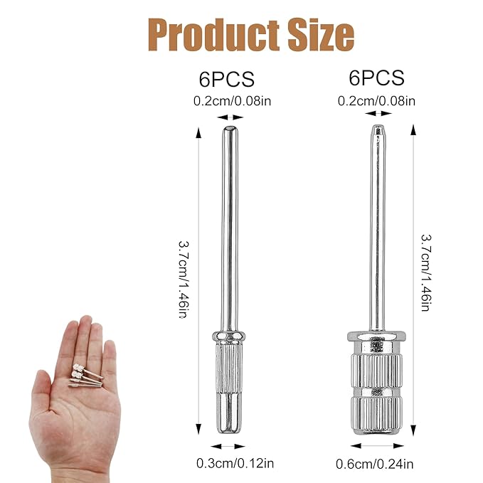 12 Pack Mandrel Nail Drill Bits, 3/32 Inch Shank Electric File Mandrel Bit Heads for Acrylic Nails, Manicure and Pedicure Drill Tools for Home Salon and Spa Nail Machines (3.1mm & 6mm)