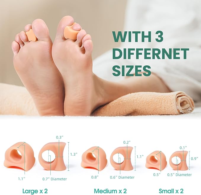 Welnove Toe Separator for Overlapping Toes - 12 PackToe Spacers for Bunions - Toe Corrector for Hammer Toes, Realign Crooked Toes - Preventing Rubbing Relieve Pressure (Multi-Size, Beige)