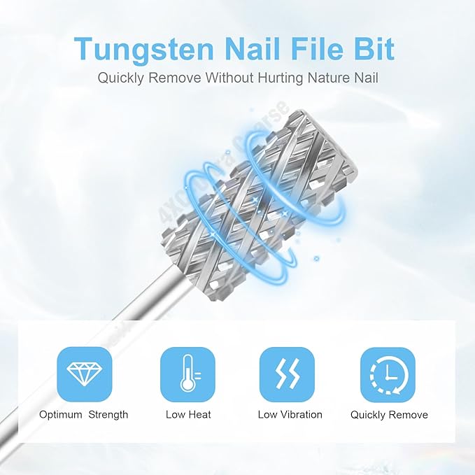 3/32" Large Barrel Bit Tungsten Carbide Nail Drill Bit Safety Bit for Gel & Acrylic Removal, 2- Way Rotating Efile Tip, Salon Electric File Accessory (4XC Girt, Silver)