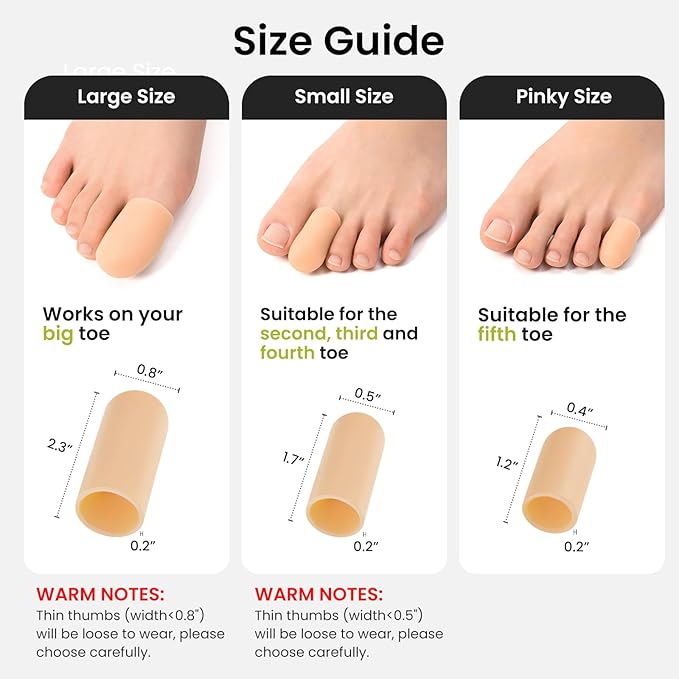Bukihome 8 Pcs Gel Toe Cap, Pinky Toe Protector for Women Men - Cushions and Protects to Cover Toes, Relief Toe Pain from Ingrown Toenails, Corns, Blisters, Hammer Toes (Small Size)
