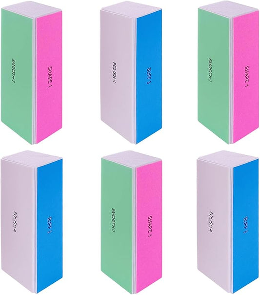 4 Way Nail Buffer Block (6 pcs), Nail Shine Buffers Blocks Files for Natural and Acrylic Nails Smoother Buffing Block Polisher Fingernail File Buffer 120/240/600/3000 Grit for Buffing Shinning