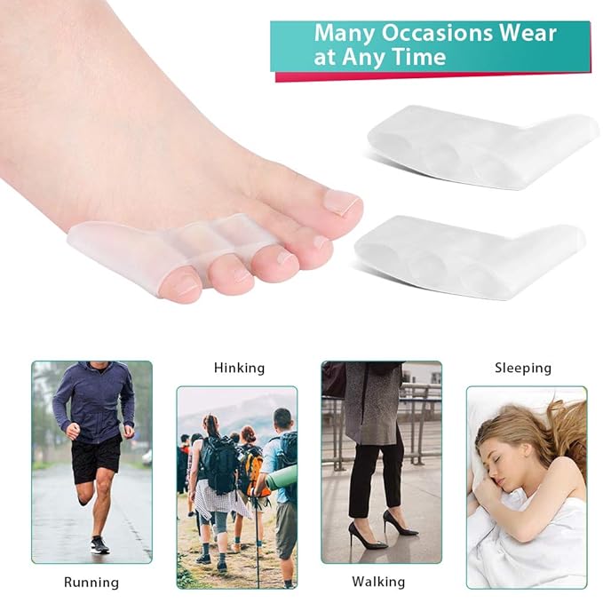Toe Separators, 2 Pairs Toe Separator Toe Separator Feet Gel Protect Toes Separator Fingers Foot Silicone Protective Cover Protector toe separators for overlapping toes to Their Original Shape