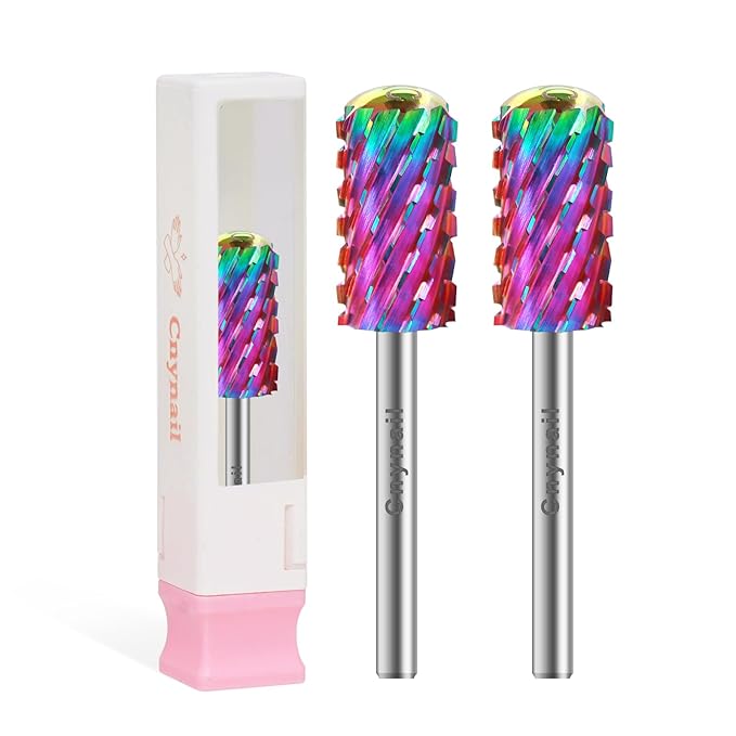 3/32" 2PCS Large Barrel Smooth Round Top Tungsten Carbide Nail Drill Bit Safety Bit for Gel & Acrylic Removal, 2-Way Rotating Efile Tip, Salon Electric File Accessory (3XC Grit, Multicolor)