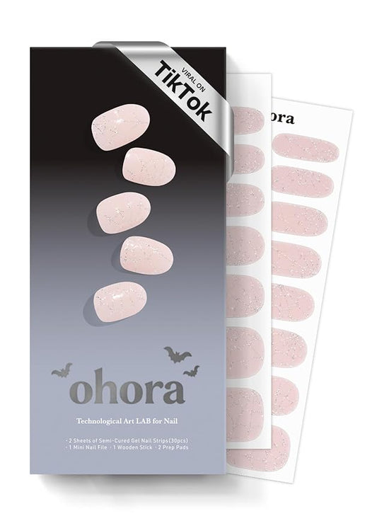 ohora Semi Cured Gel Nail Strips (N Silver Web) - Works with Any Lamps, Salon-Quality, Long Lasting, Easy to Apply & Remove - Includes 2 Prep Pads, Nail File & Wooden Stick