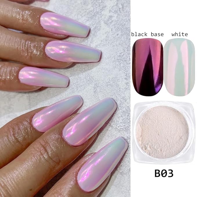 Pearl Chrome Nail Powder Set - 7 Colors Aurora Powder Mermaid Effect for Nails Iridescent Nail Glitter Shimmer White Rubbing Dust Nail Pigment Set Manicure Nail Art Decorations (B01-07)