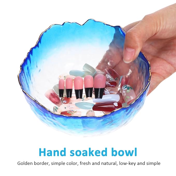 Glass Nail Soaking Bowl, Manicure Hand Soak Bowl, Nail Polish Remover Bowl Manicure Wash Bowls Wash Soaker Glass Supplies，nail Art Tips Bowl for Fingernail Toenail Caring Polish Removal,5.3In