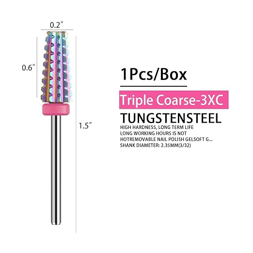 5 in 1 Nail Drill Bits,Rainow Two Way Rotate use for Both Left and Right Handed,Multi-Function Tapered 3/32 Inch Nail Bit for Fast Remove Acrylic Gel Nail (3XC, Rainbow)