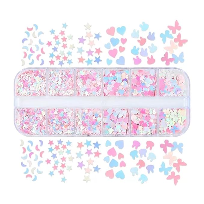 Flower Glitter Nail Sequins,3 Boxes Holographic Flower Heart Nail Art Flakes Pink Purple Glitter Sticker Decals Butterfly Nail Sequins Manicure DIY Spring Decorations 36 Styles