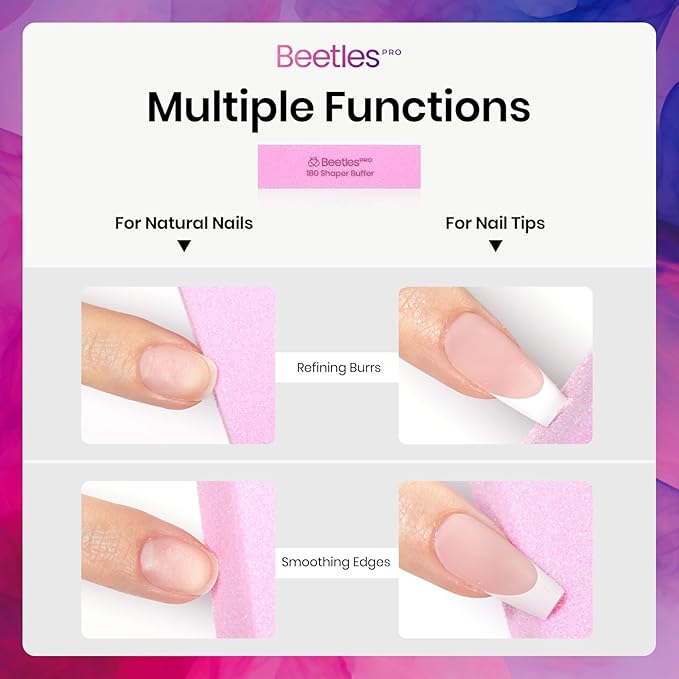 Beetles 10Pcs Nail Buffer Block for Acrylic and Natural Nails, Fine Grit 4 Sided 180 Finishing Buffers for Acrylic Nails Gel Polish Professional Manicure File Blocks Set Nails Manicure Tools Pink