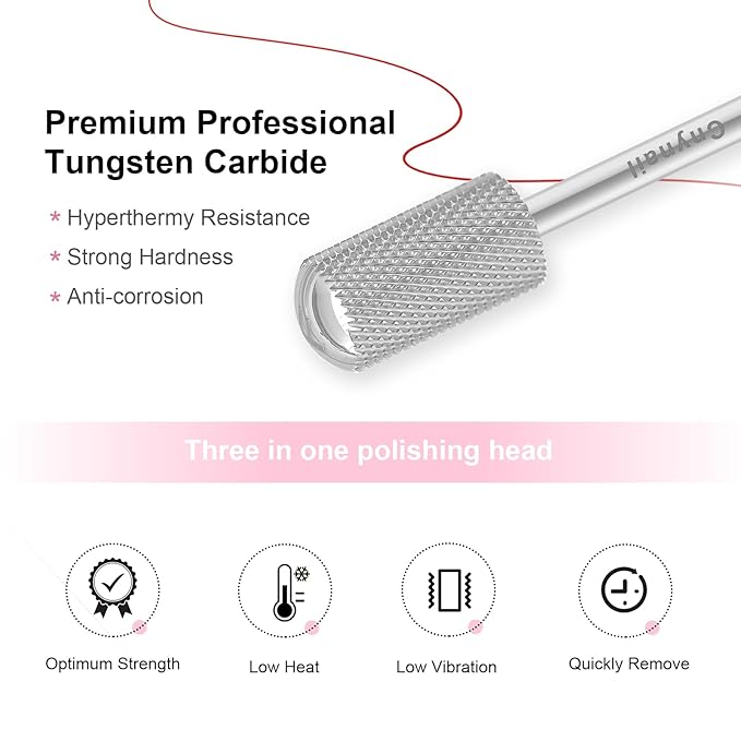 3/32" Large Barrel Smooth Round Top Tungsten Carbide Nail Drill Bit Safety Bit for Gel & Acrylic Removal, 2-Way Rotating Efile Tip, Salon Electric File Accessory (F Grit, Silver)
